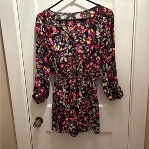 Divided Black and Pink 3/4 Sleeve Blouse with Peter Pan Collar